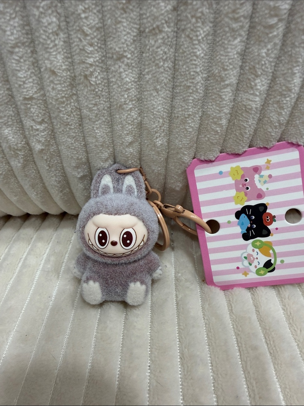 Plush Bunny Keychain - Gray Cute Character - looks like a Labubu. New.
